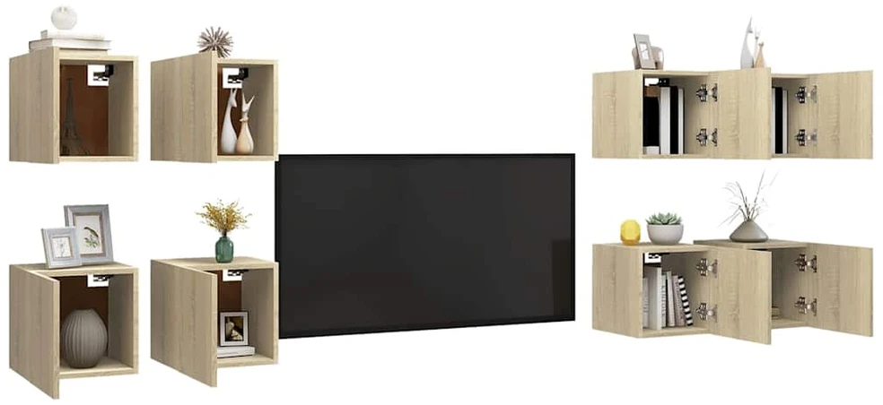 TV staliukas Sieninės televizoriaus spintelės, 8vnt., ąžuolo, 30,5x30x30cm