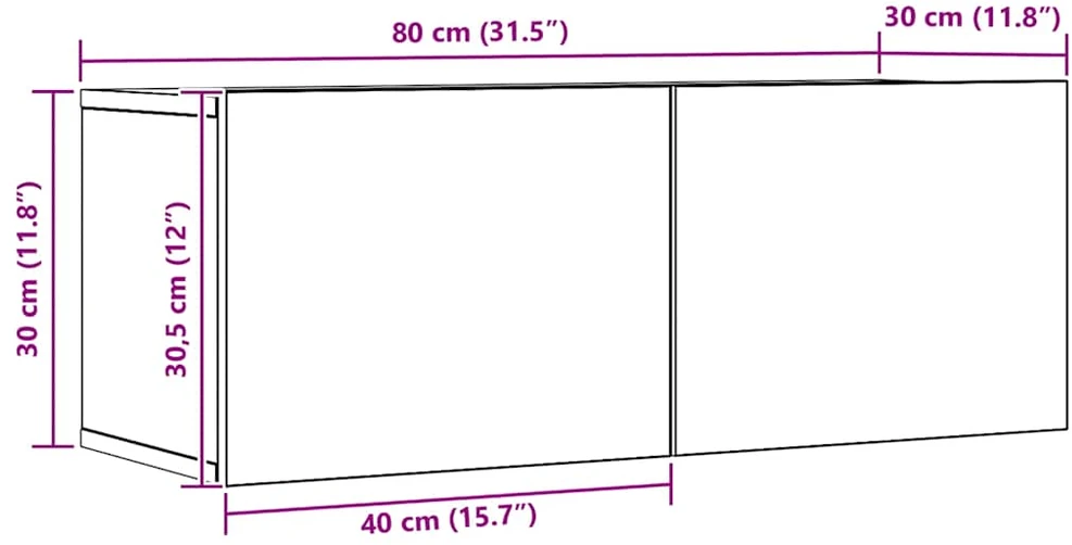 TV staliukas Sieninės TV spintelės, 2vnt., artisano ąžuolo, 80x30x30cm