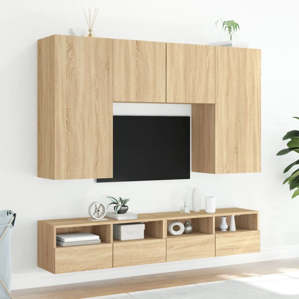 TV staliukas Sieninės TV spintelės, 2vnt., ąžuolo, 80x30x30cm, mediena