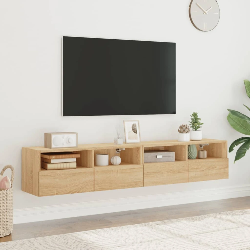 TV staliukas Sieninės TV spintelės, 2vnt., ąžuolo, 80x30x30cm, mediena