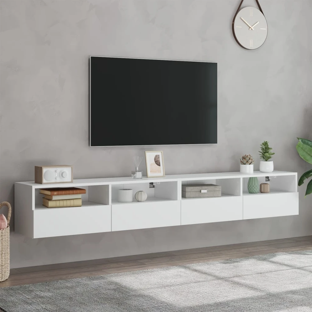 TV staliukas Sieninės TV spintelės, 2vnt., baltos, 100x30x30cm, mediena
