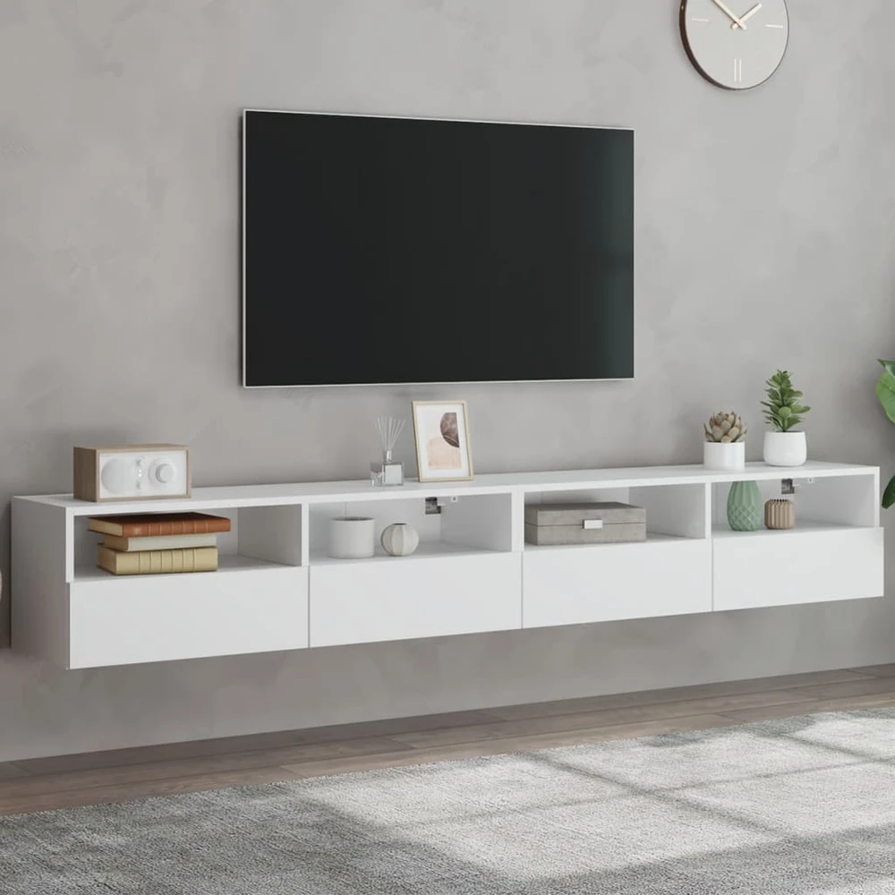 TV staliukas Sieninės TV spintelės, 2vnt., baltos, 100x30x30cm, mediena