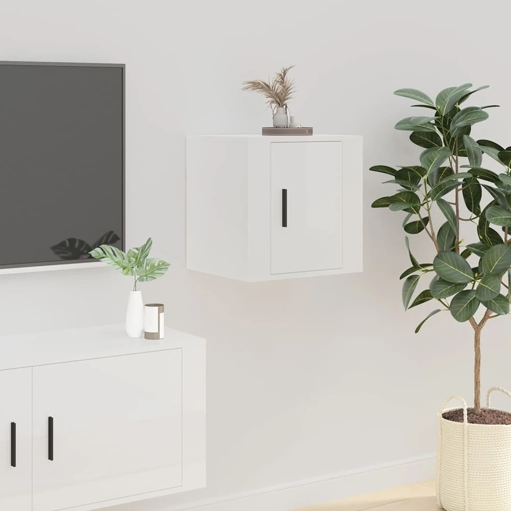 TV staliukas Sieninės TV spintelės, 2vnt., baltos, 40x34,5x40cm, blizgios