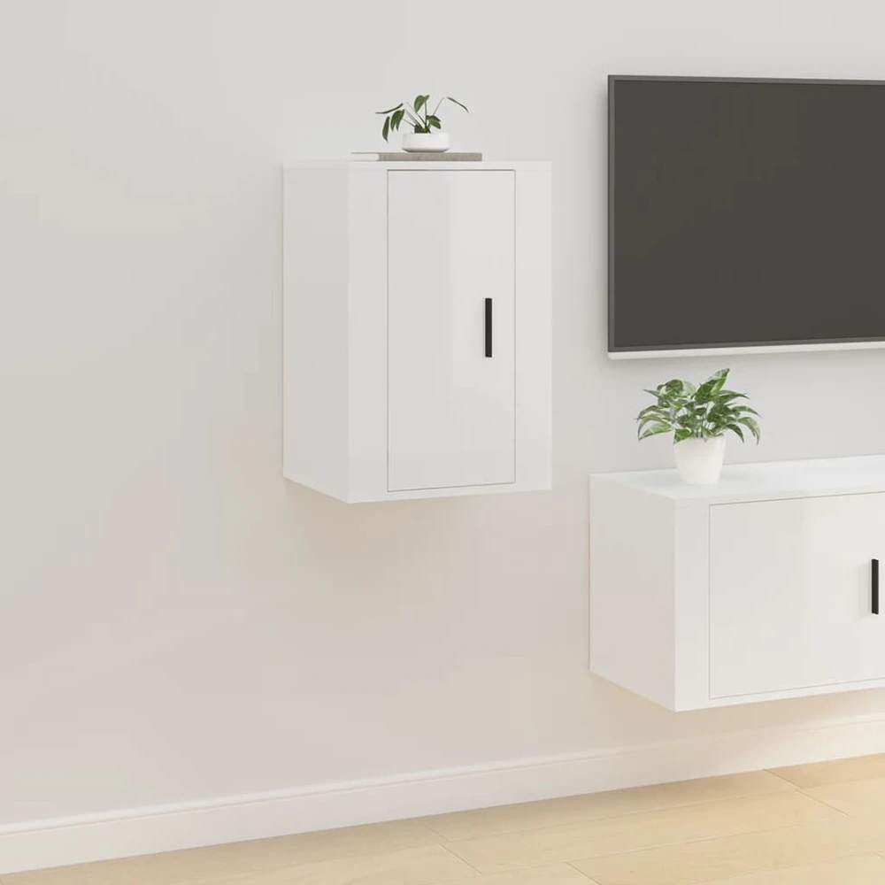 Sieninės TV spintelės, 2vnt., baltos, 40x34,5x60cm, blizgios