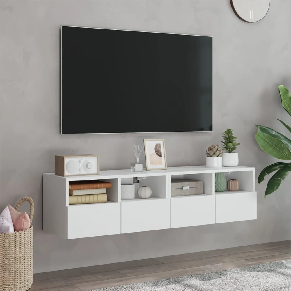 TV staliukas Sieninės TV spintelės, 2vnt., baltos, 60x30x30cm, mediena