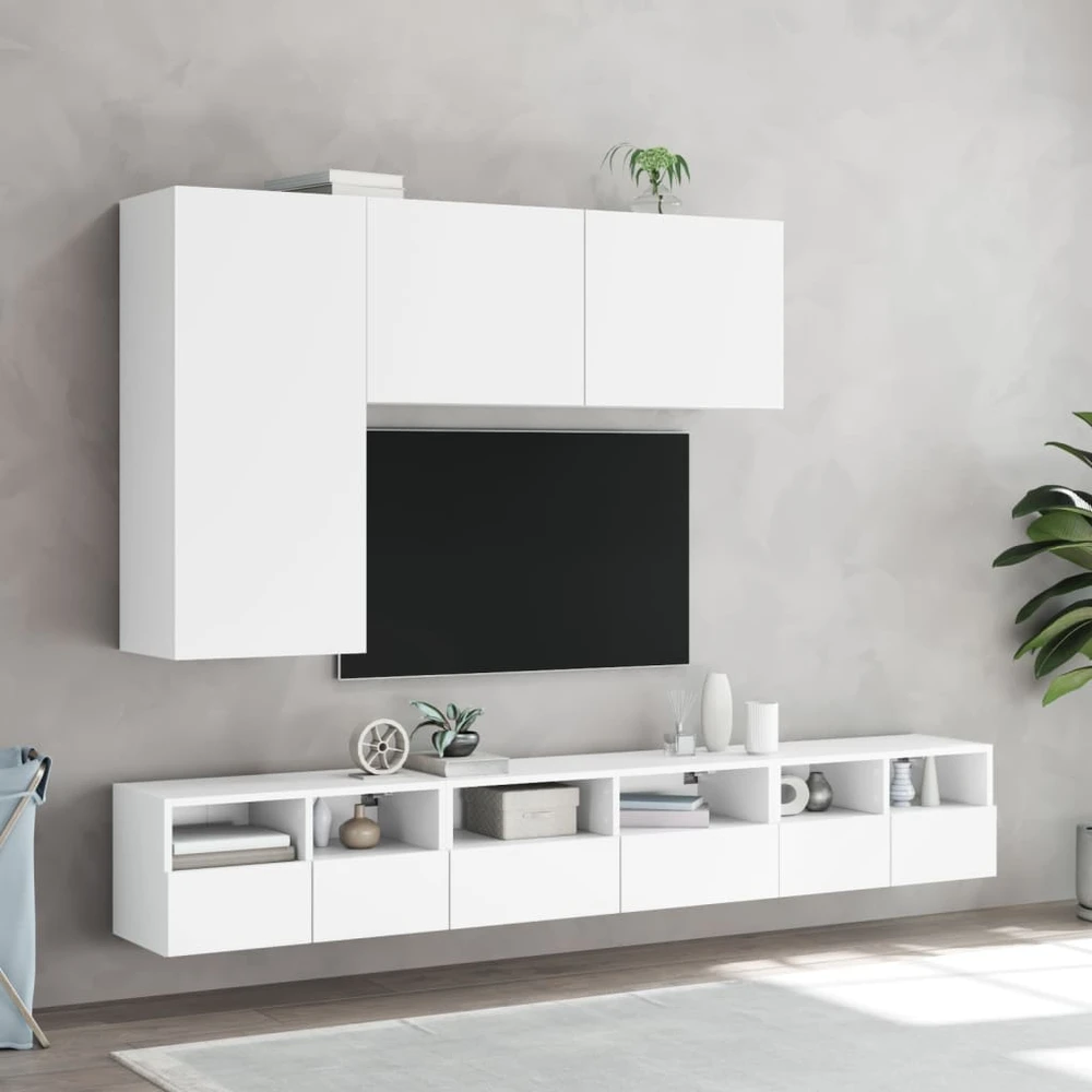TV staliukas Sieninės TV spintelės, 2vnt., baltos, 60x30x30cm, mediena