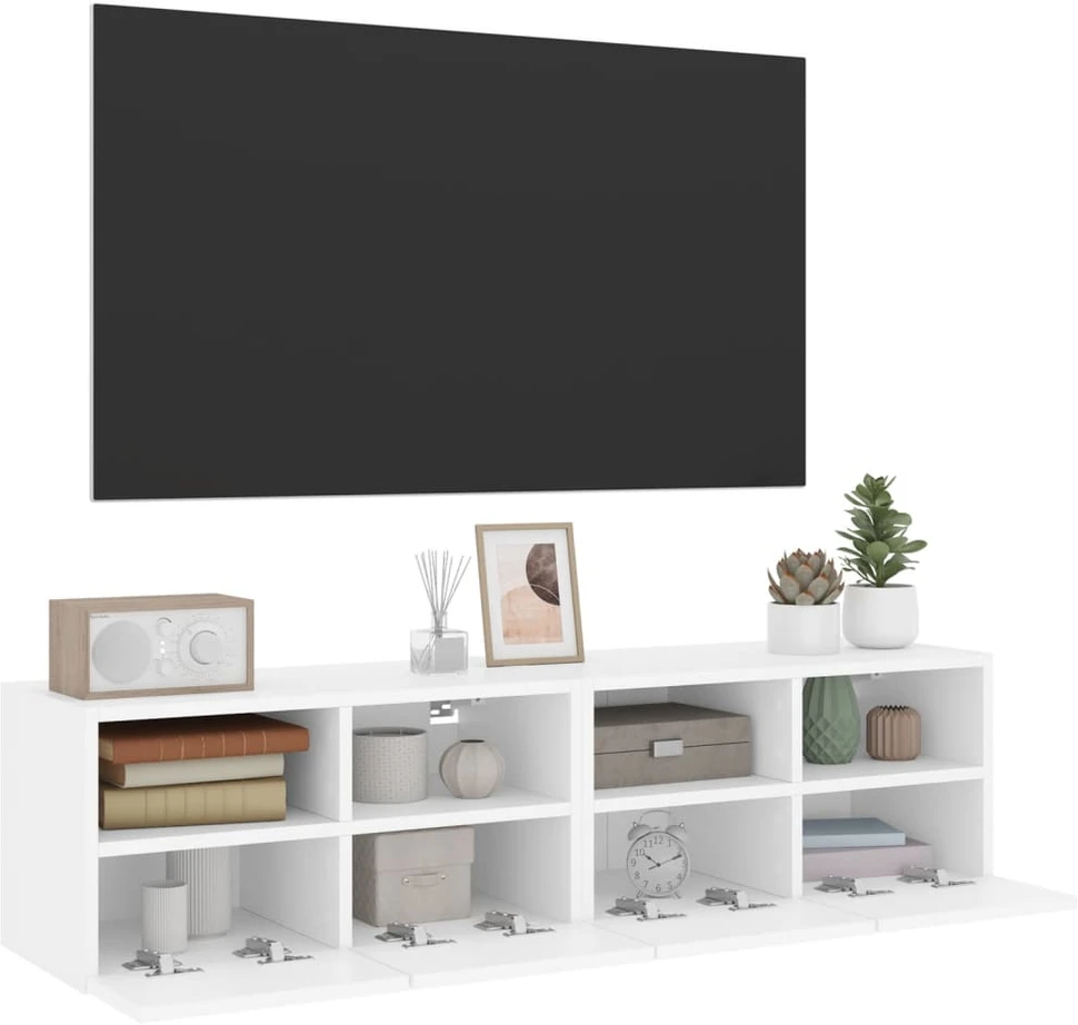 TV staliukas Sieninės TV spintelės, 2vnt., baltos, 60x30x30cm, mediena