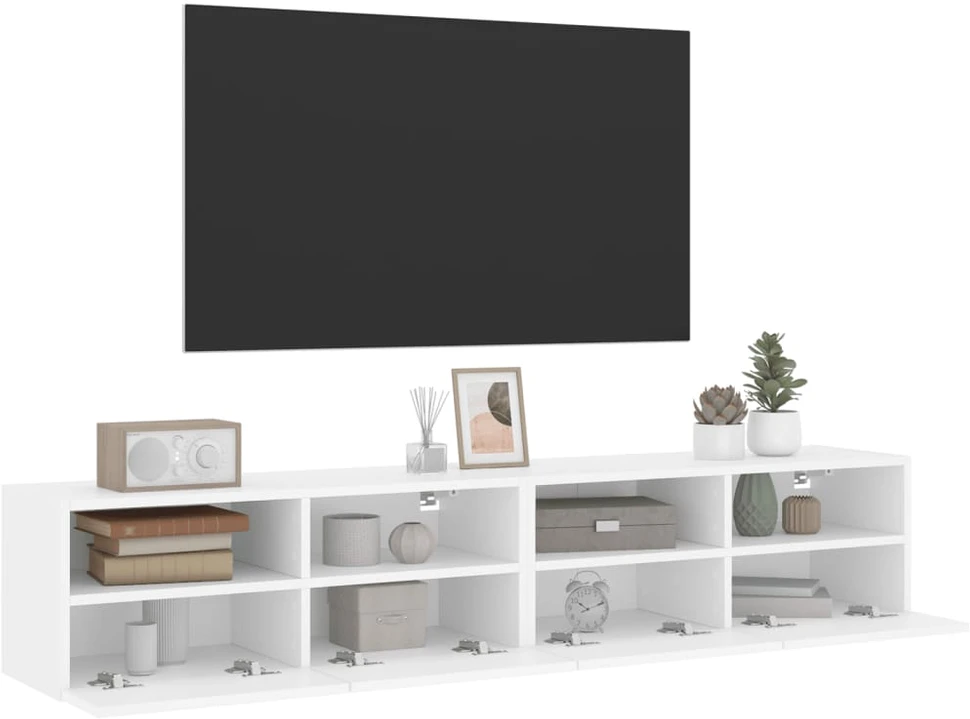 TV staliukas Sieninės TV spintelės, 2vnt., baltos, 80x30x30cm, mediena