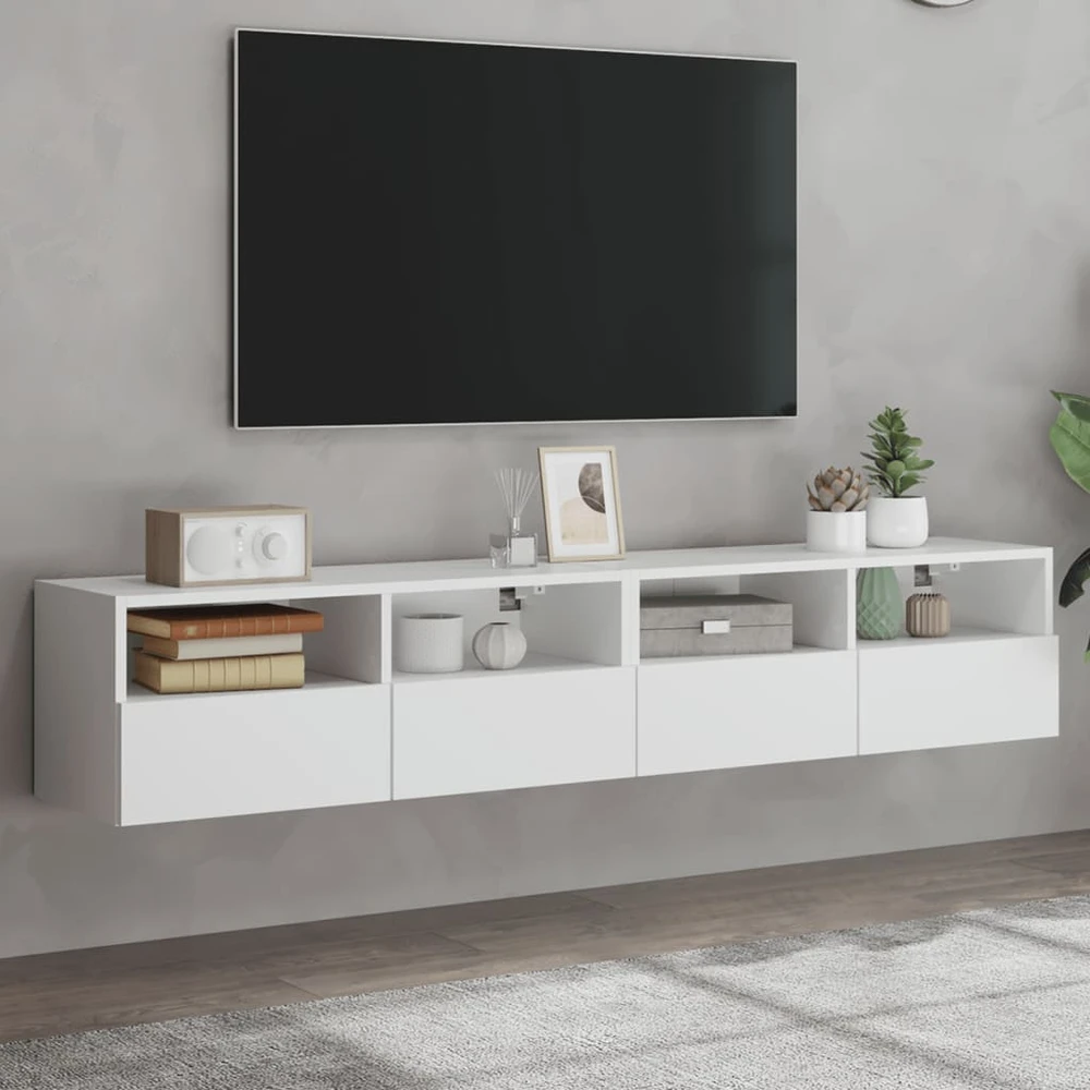 TV staliukas Sieninės TV spintelės, 2vnt., baltos, 80x30x30cm, mediena