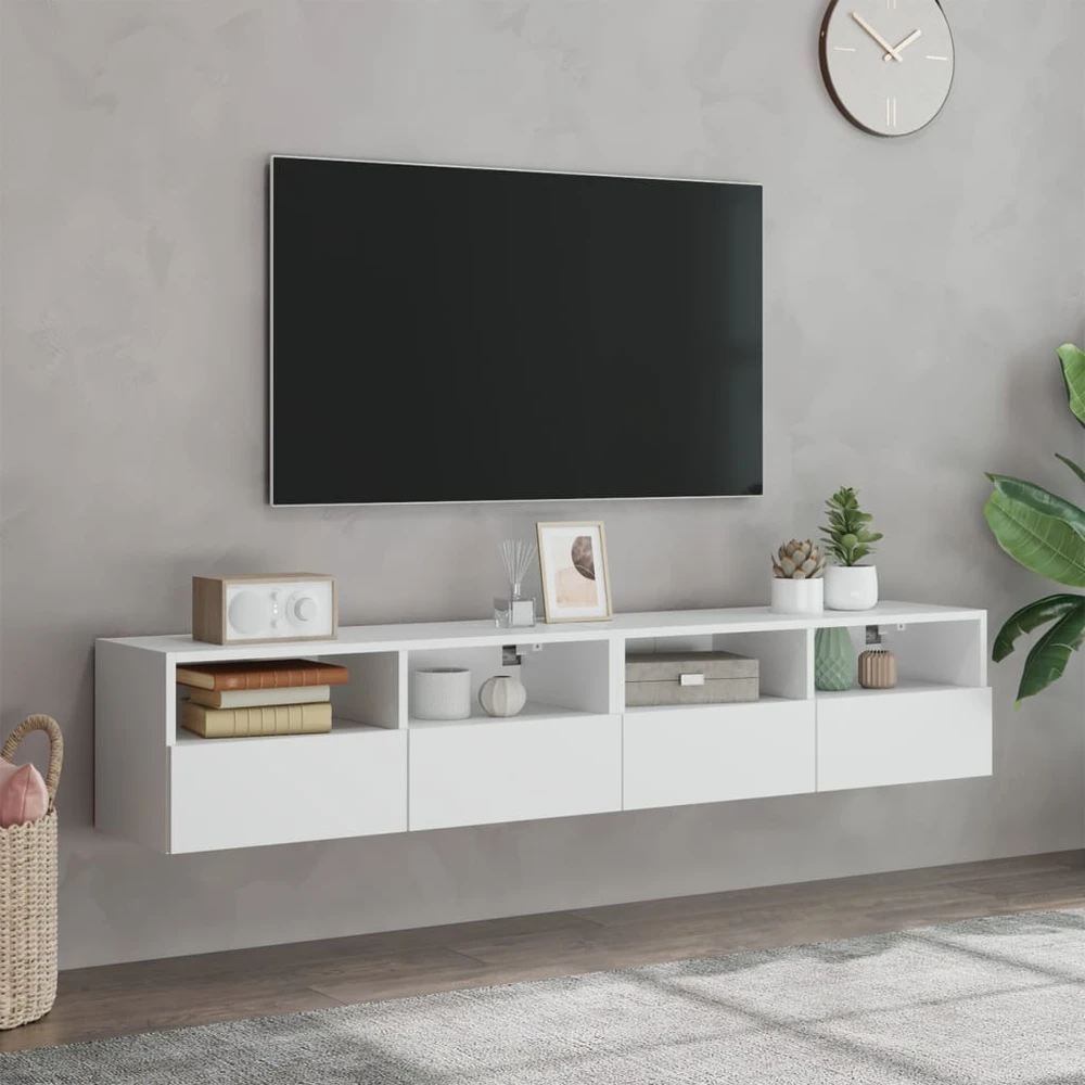 TV staliukas Sieninės TV spintelės, 2vnt., baltos, 80x30x30cm, mediena