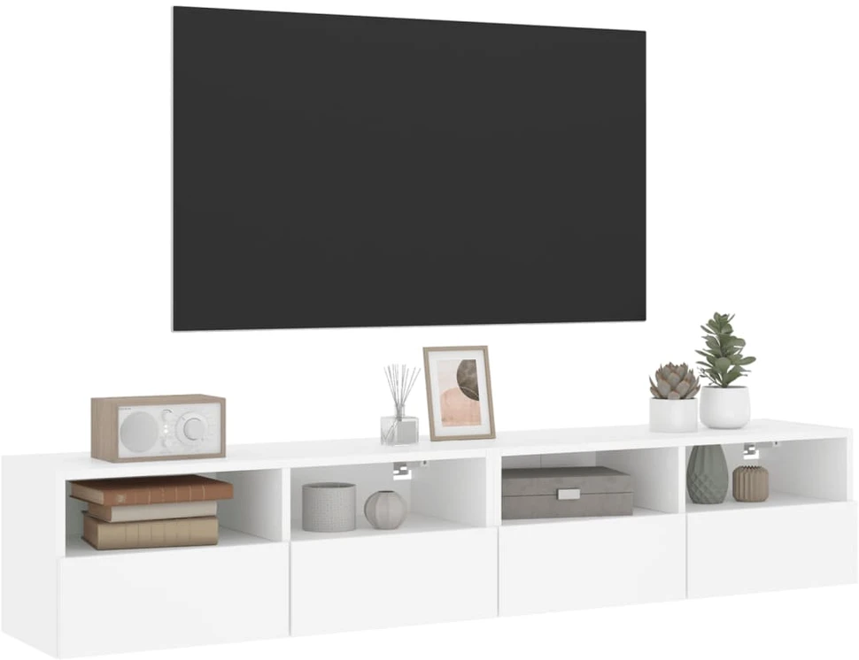 TV staliukas Sieninės TV spintelės, 2vnt., baltos, 80x30x30cm, mediena