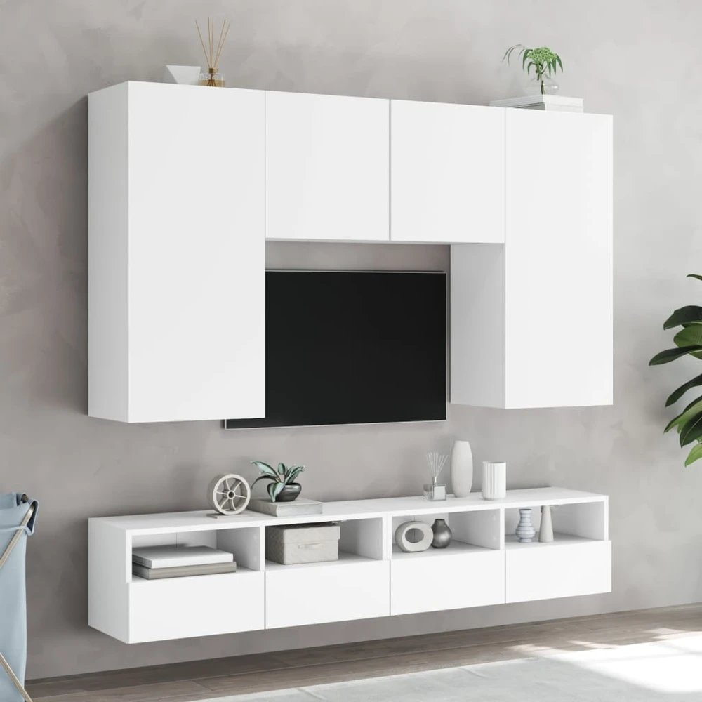 TV staliukas Sieninės TV spintelės, 2vnt., baltos, 80x30x30cm, mediena