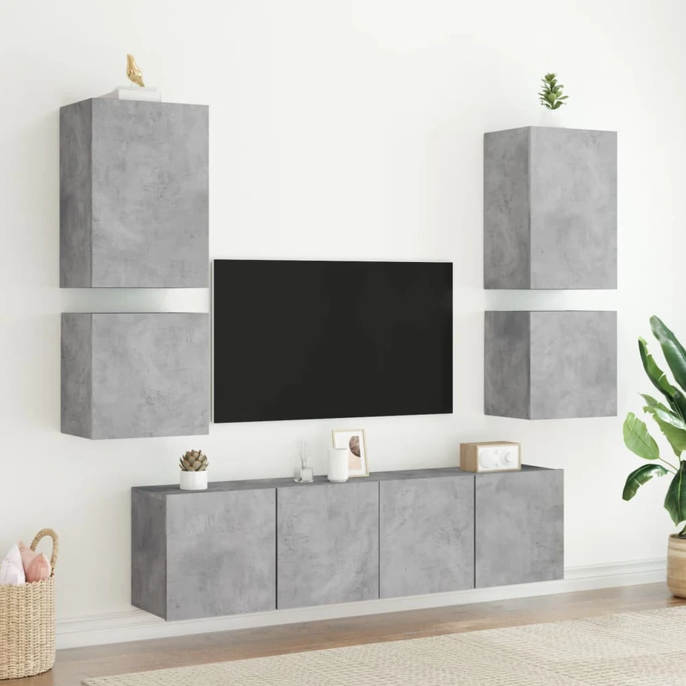 TV staliukas Sieninės TV spintelės, 2vnt., betono, 40,5x30x40cm, mediena