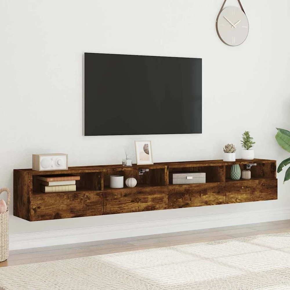 TV staliukas Sieninės TV spintelės, 2vnt., dūminės, 100x30x30cm, mediena