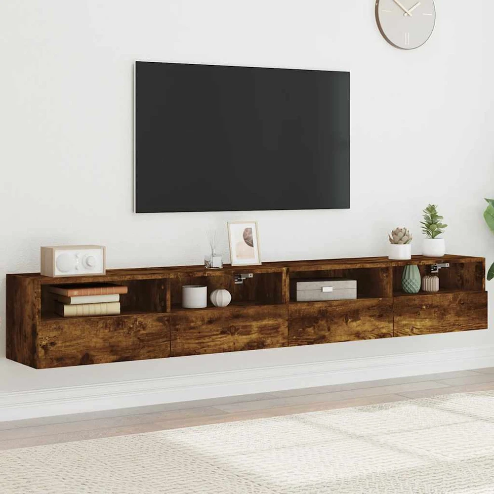 TV staliukas Sieninės TV spintelės, 2vnt., dūminės, 100x30x30cm, mediena