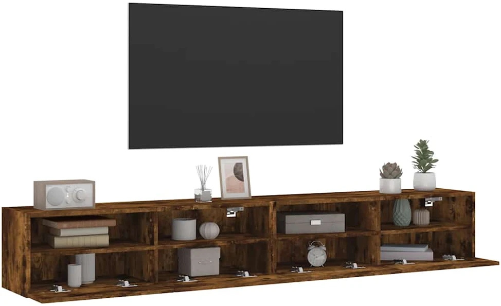 TV staliukas Sieninės TV spintelės, 2vnt., dūminės, 100x30x30cm, mediena