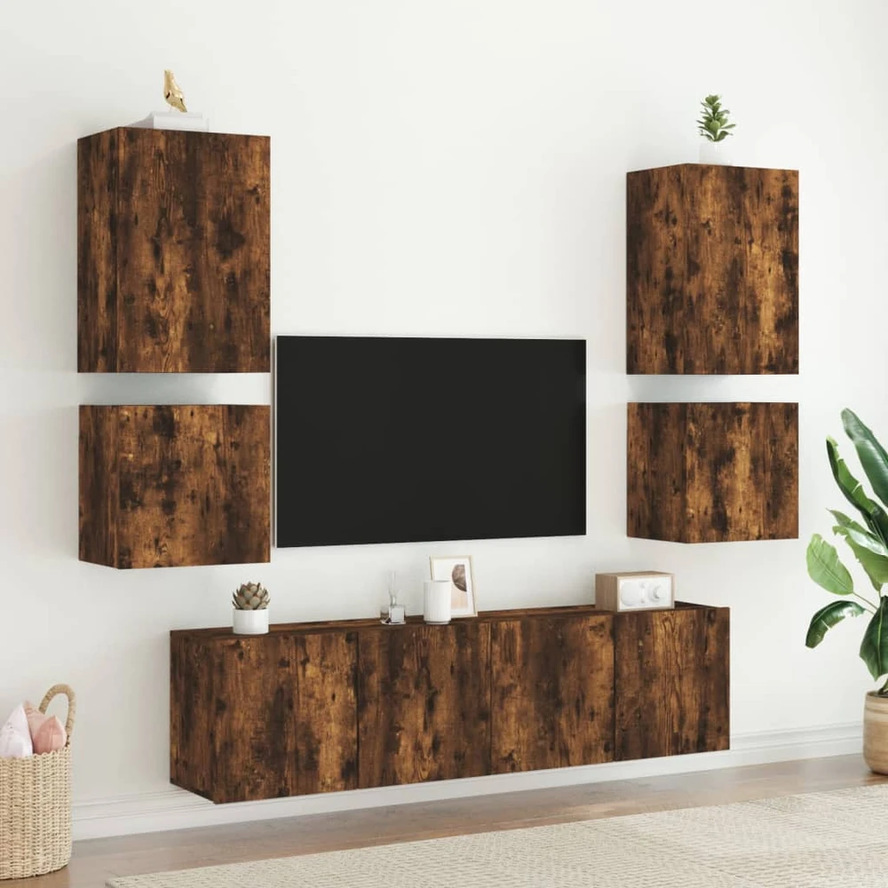 TV staliukas Sieninės TV spintelės, 2vnt., dūminės, 40,5x30x40cm, mediena