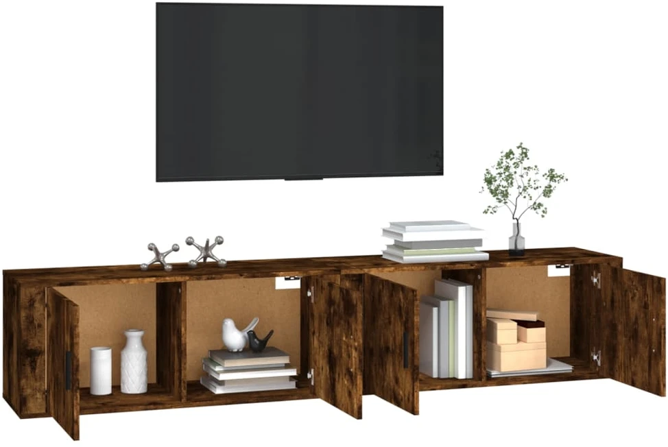 TV staliukas Sieninės TV spintelės, 2vnt., dūminio ąžuolo, 100x34,5x40cm