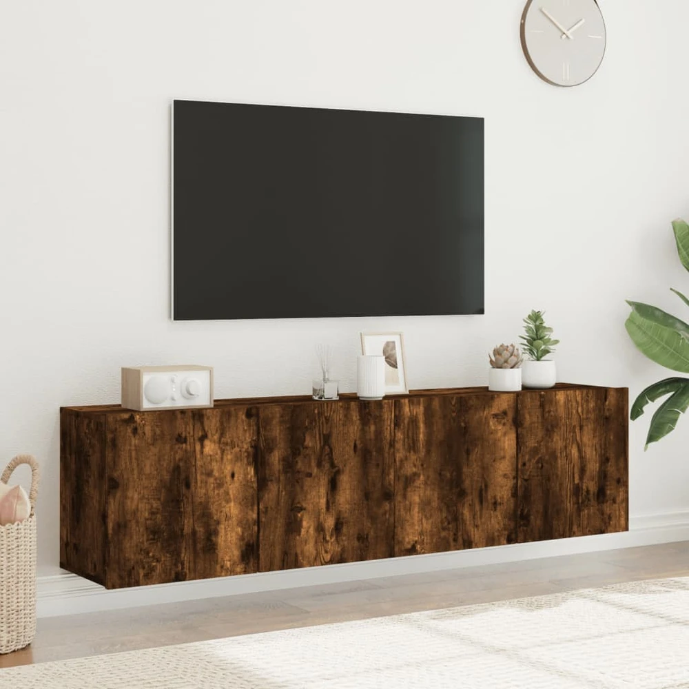 TV staliukas Sieninės TV spintelės, 2vnt., dūminio ąžuolo, 80x30x41cm