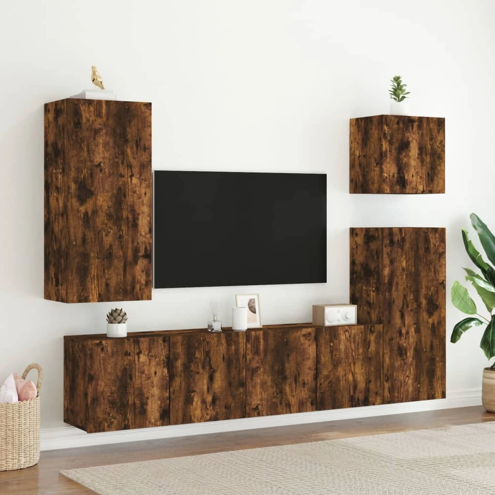 TV staliukas Sieninės TV spintelės, 2vnt., dūminio ąžuolo, 80x30x41cm