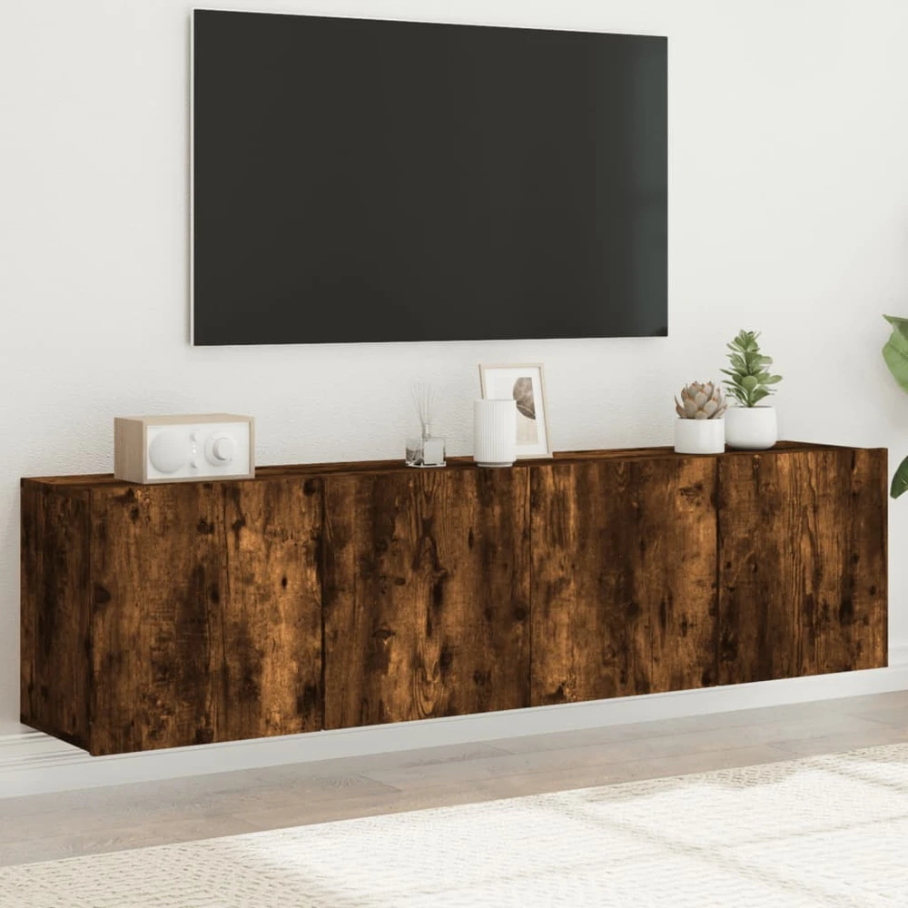 TV staliukas Sieninės TV spintelės, 2vnt., dūminio ąžuolo, 80x30x41cm