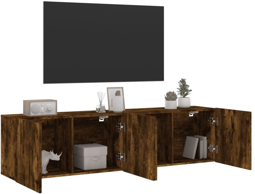 TV staliukas Sieninės TV spintelės, 2vnt., dūminio ąžuolo, 80x30x41cm