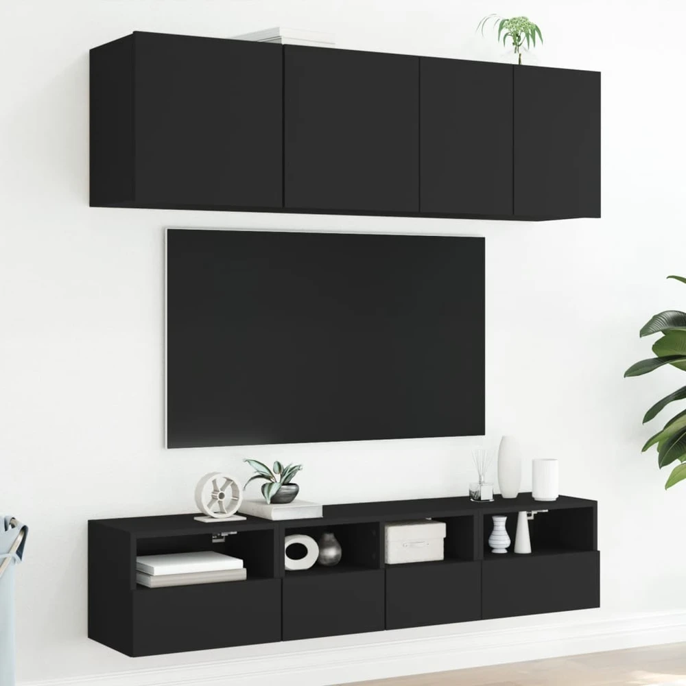 TV staliukas Sieninės TV spintelės, 2vnt., juodos, 40x30x30cm, mediena