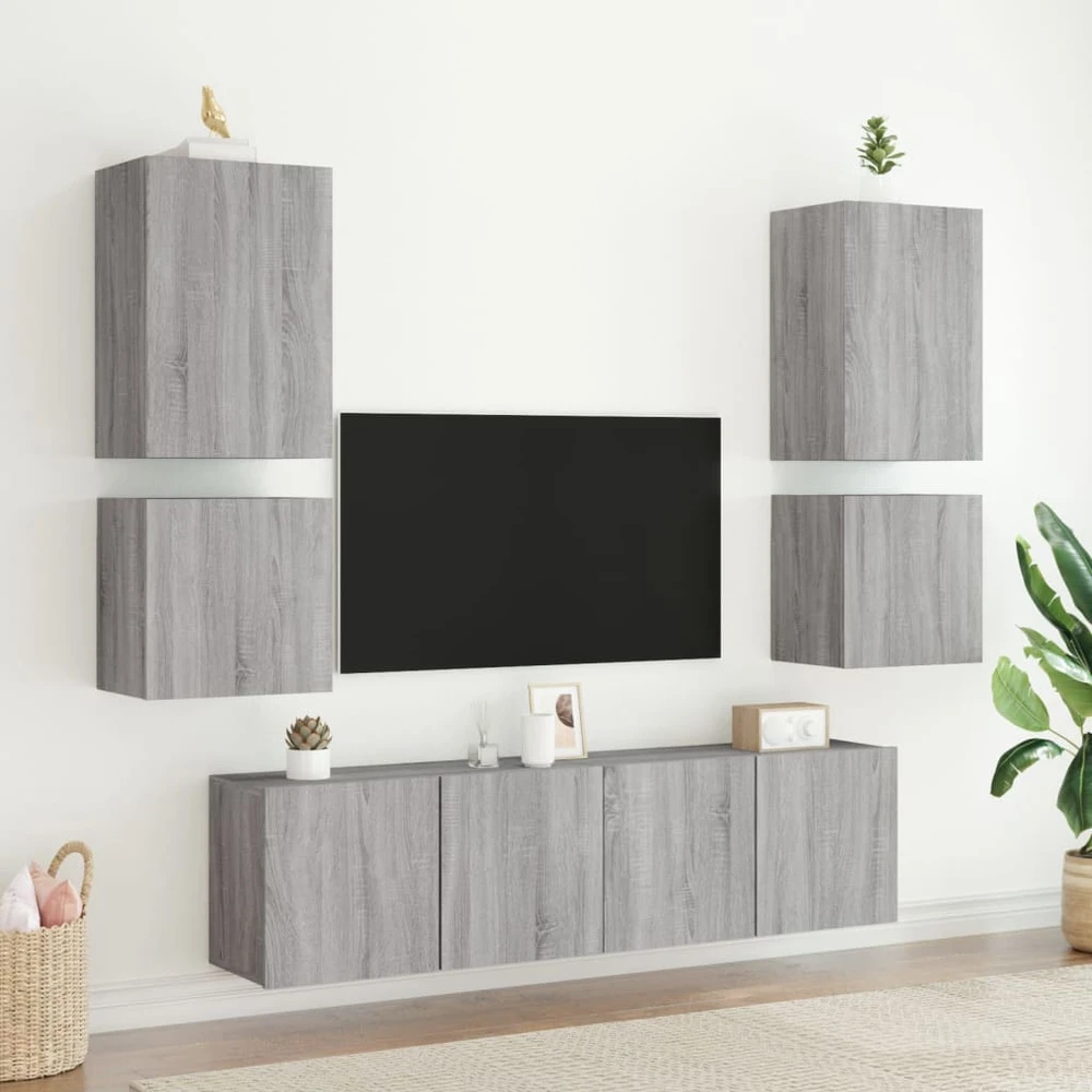 TV staliukas Sieninės TV spintelės, 2vnt., pilkos, 40,5x30x40cm, mediena