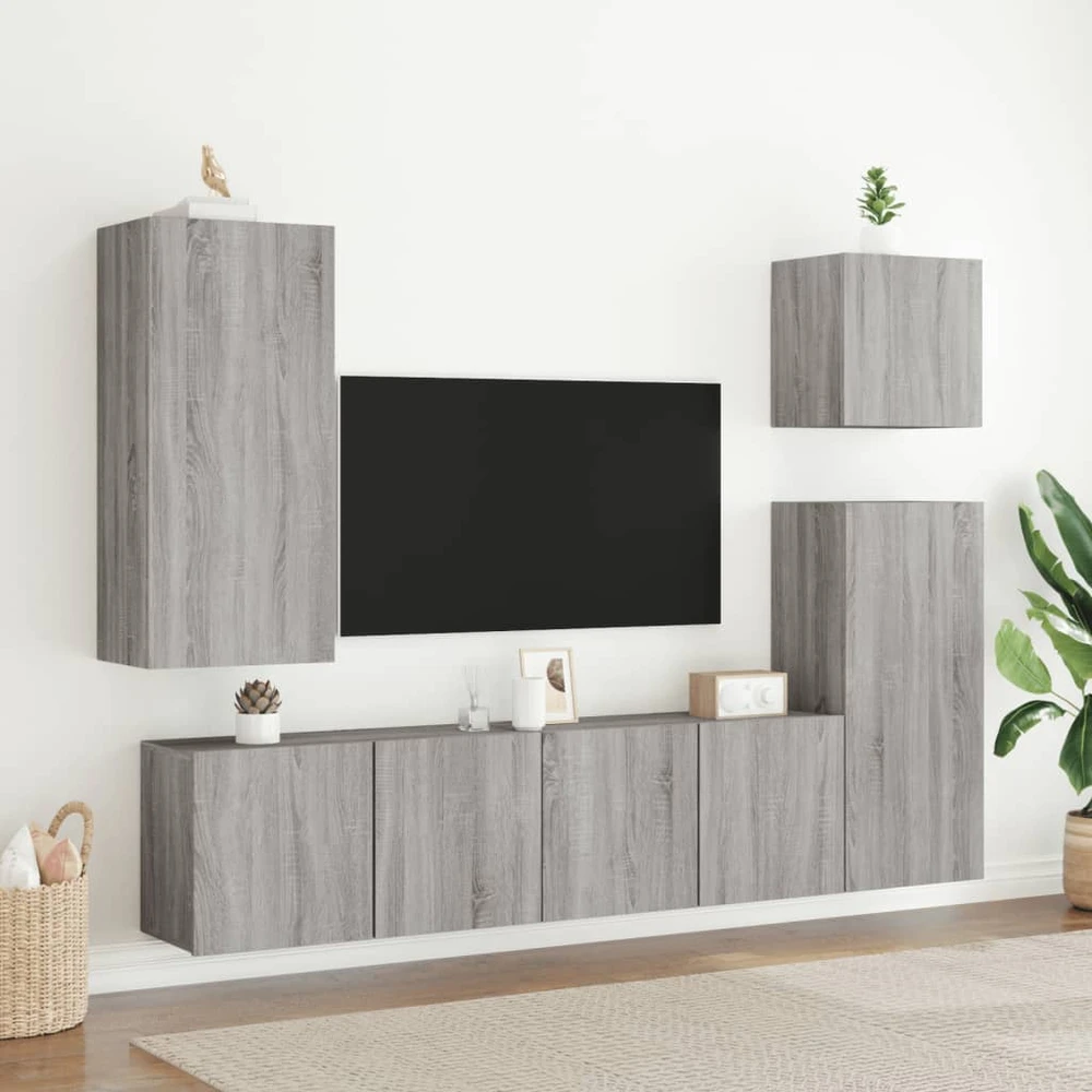 TV staliukas Sieninės TV spintelės, 2vnt., pilkos ąžuolo, 80x30x41cm