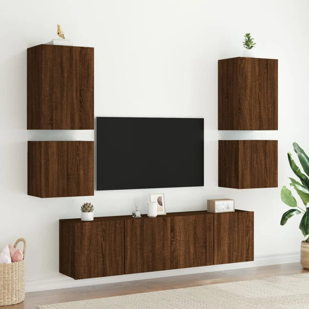 TV staliukas Sieninės TV spintelės, 2vnt., rudos, 40,5x30x40cm, mediena