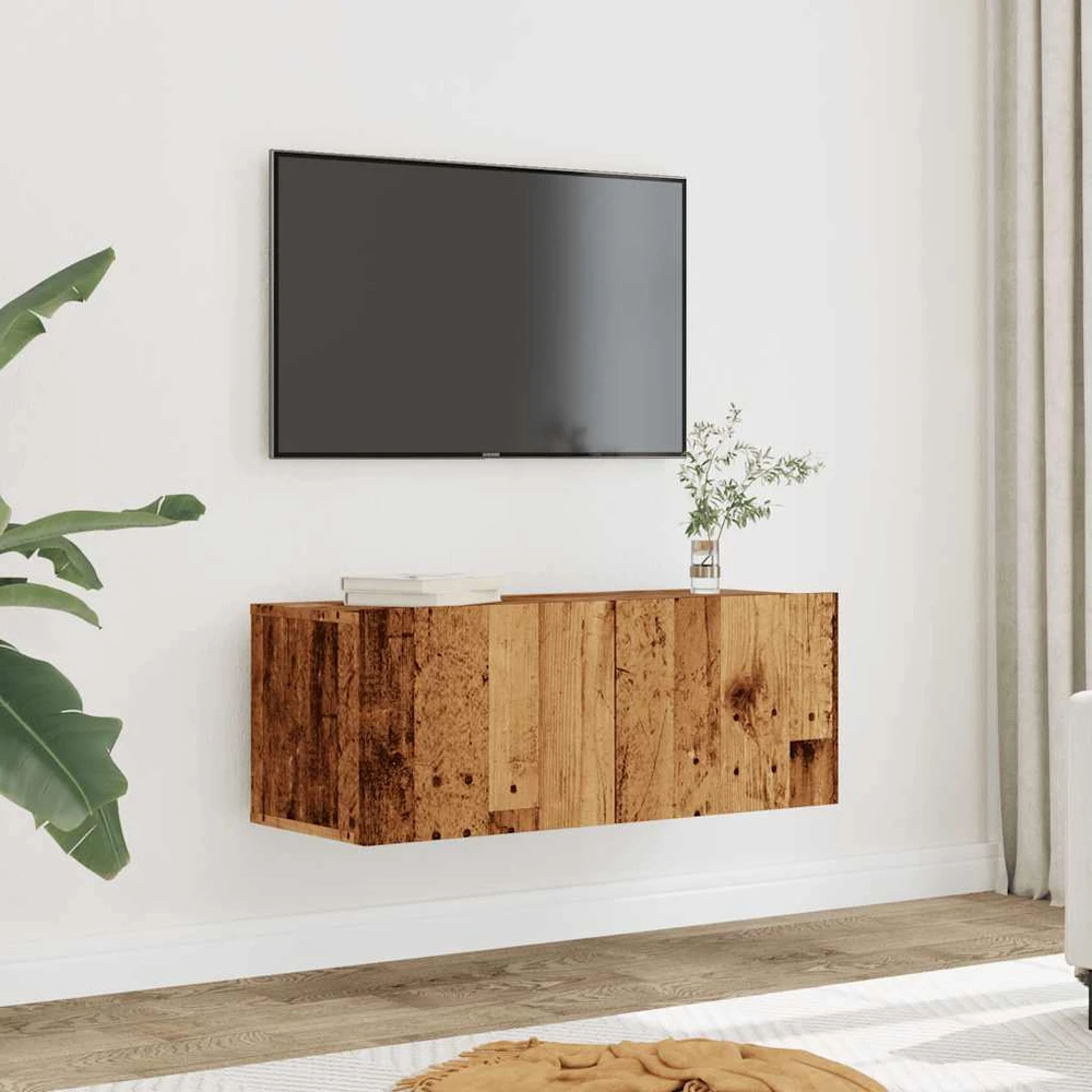TV staliukas Sieninės TV spintelės, 2vnt., sendintos medienos, 80x30x30cm