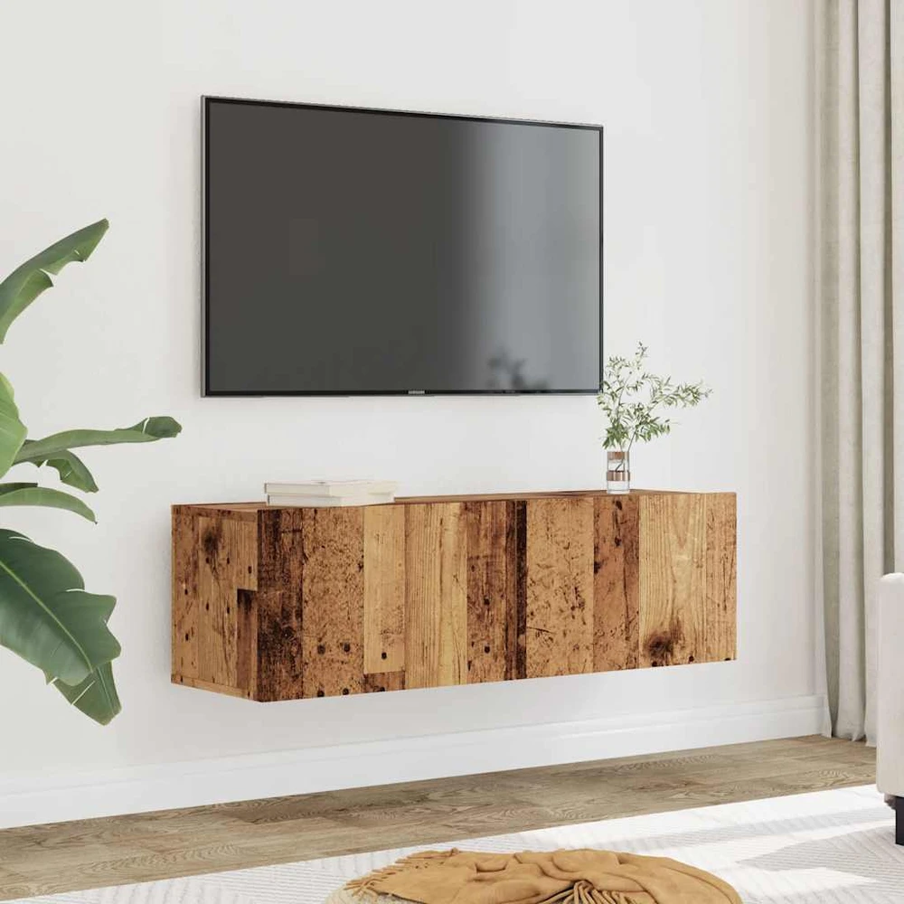 TV staliukas Sieninės TV spintelės, 2vnt., sendintos medienos, 100x30x30cm