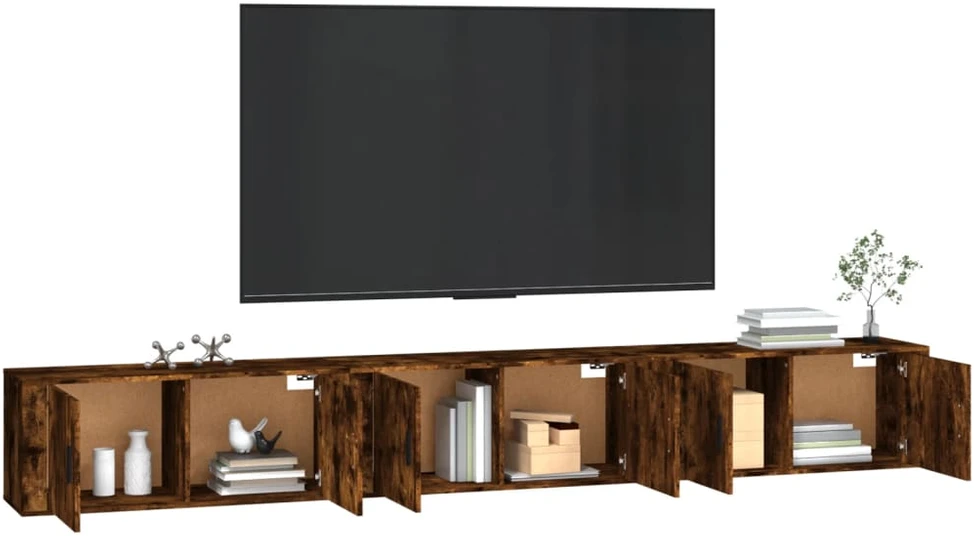 TV staliukas Sieninės TV spintelės, 3vnt., dūminio ąžuolo, 100x34,5x40cm