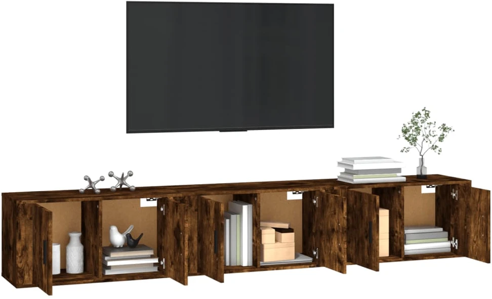 TV staliukas Sieninės TV spintelės, 3vnt., dūminio ąžuolo, 80x34,5x40cm