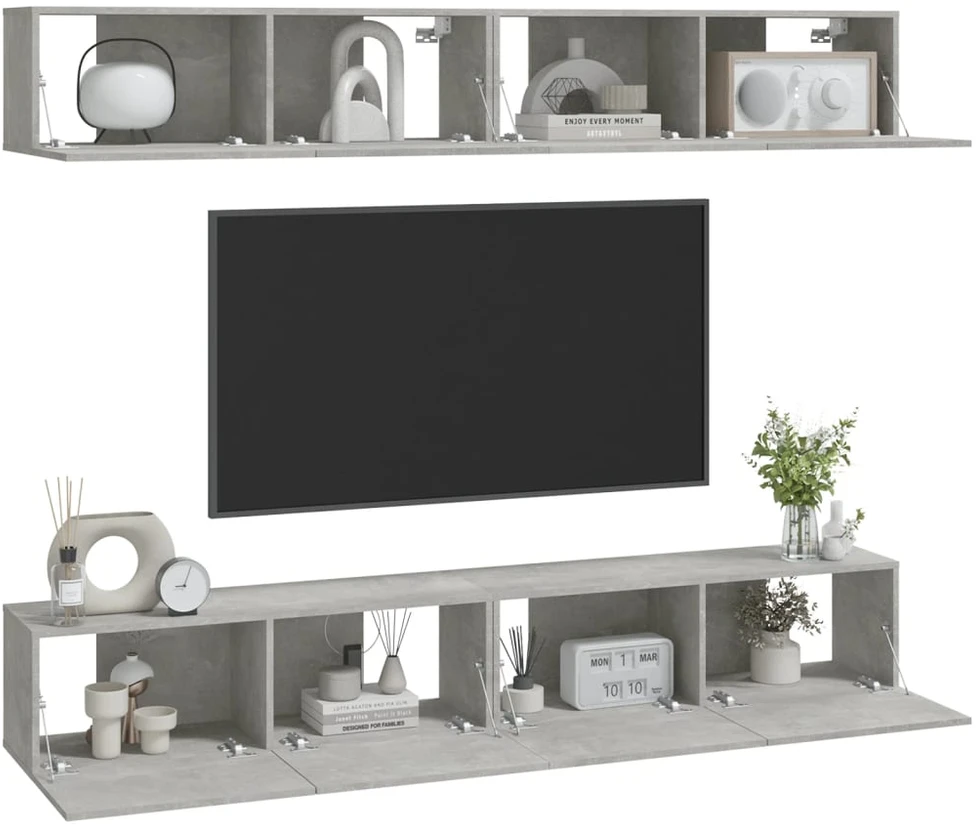 TV staliukas Sieninės TV spintelės, 4vnt., betono pilkos, 100x30x30cm