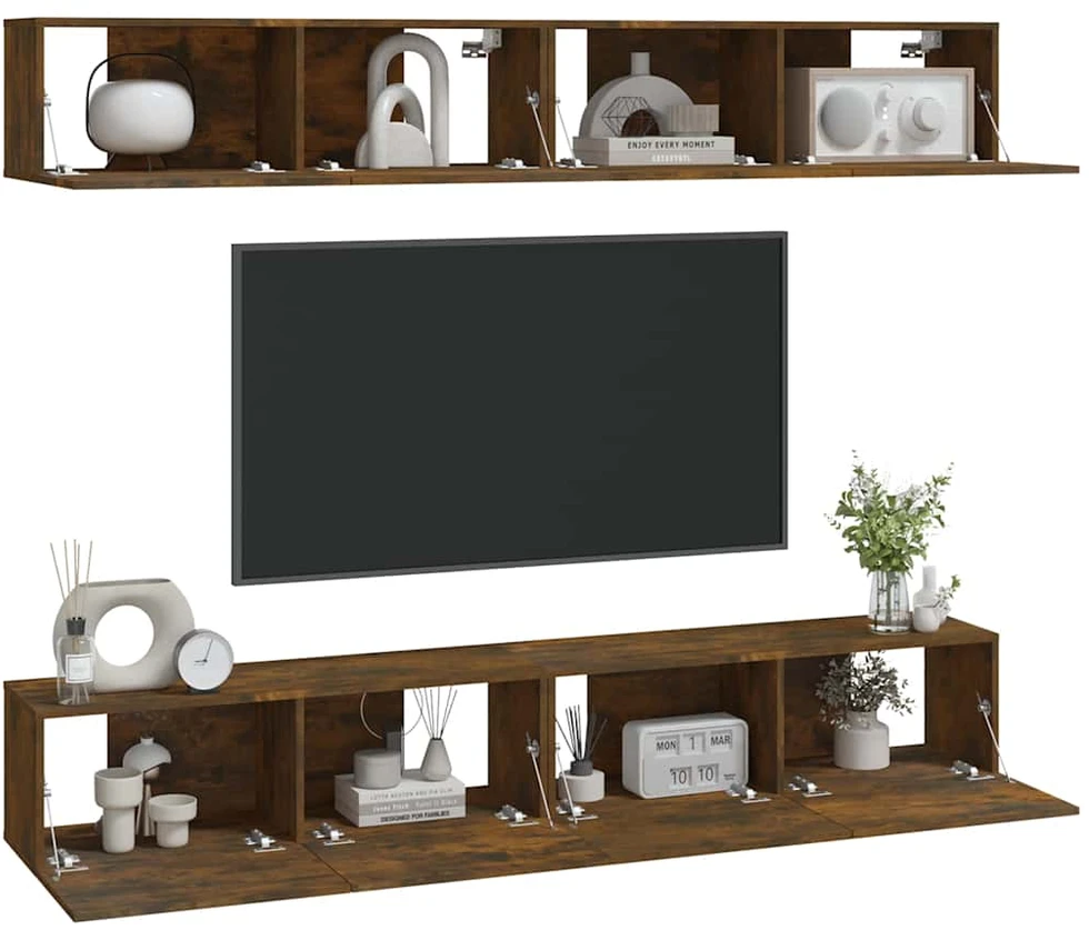 TV staliukas Sieninės TV spintelės, 4vnt., dūminio ąžuolo, 100x30x30cm