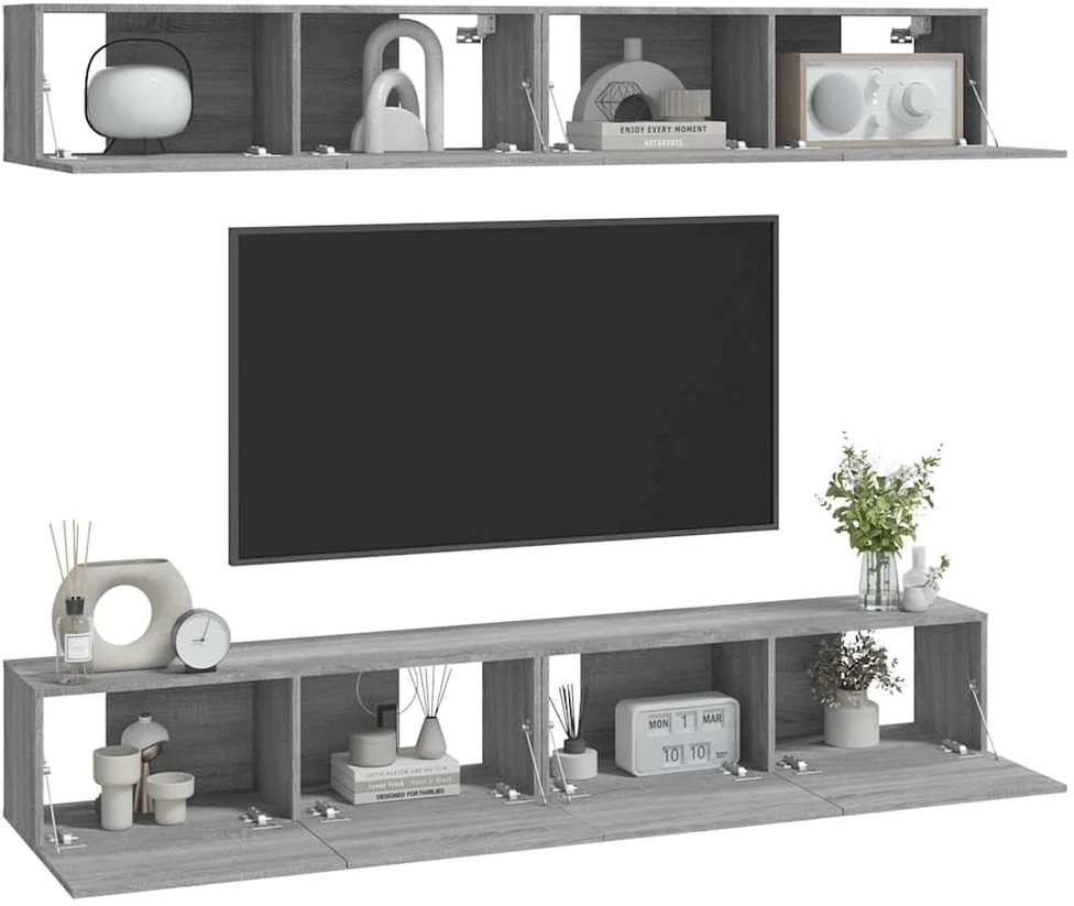 TV staliukas Sieninės TV spintelės, 4vnt., pilkos ąžuolo, 100x30x30cm