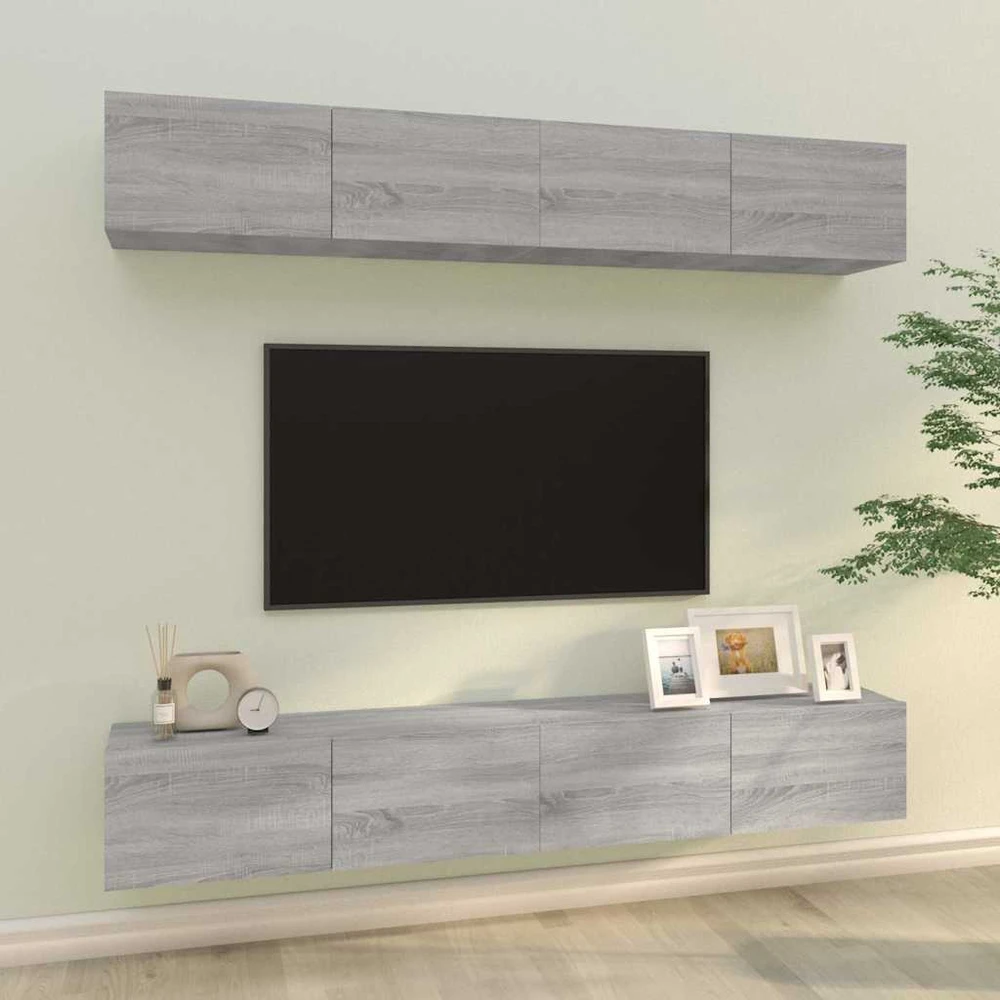 TV staliukas Sieninės TV spintelės, 4vnt., pilkos ąžuolo, 100x30x30cm