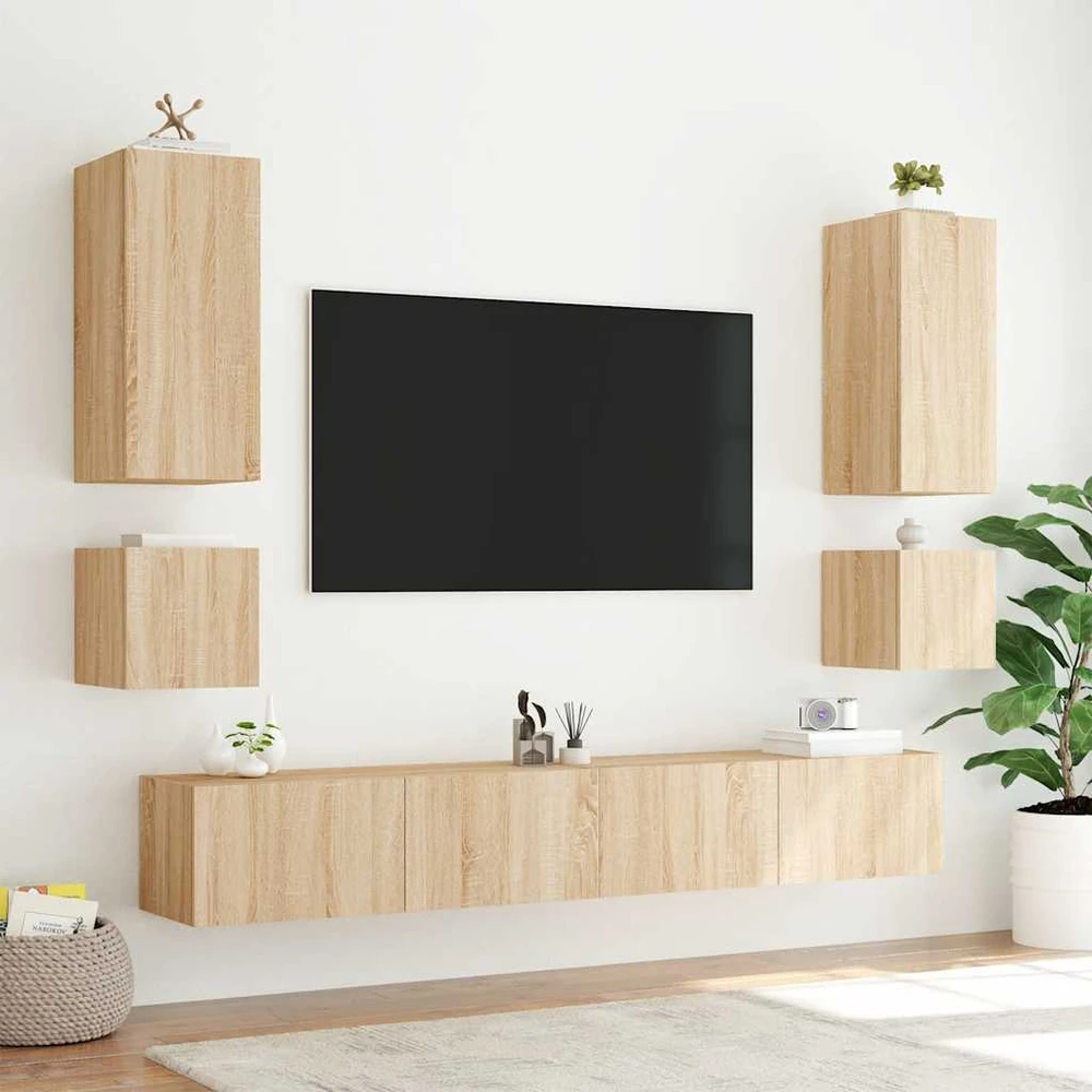 TV staliukas Sieninės TV spintelės su LED, 2vnt., ąžuolo, 40,5x35x40cm