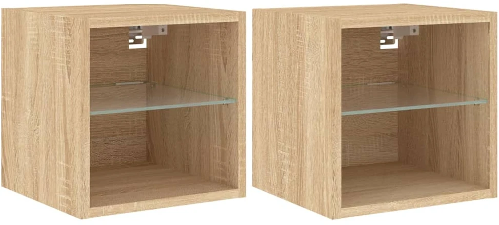 TV staliukas Sieninės TV spintelės su LED, 2vnt., ąžuolo, 30x28,5x30cm