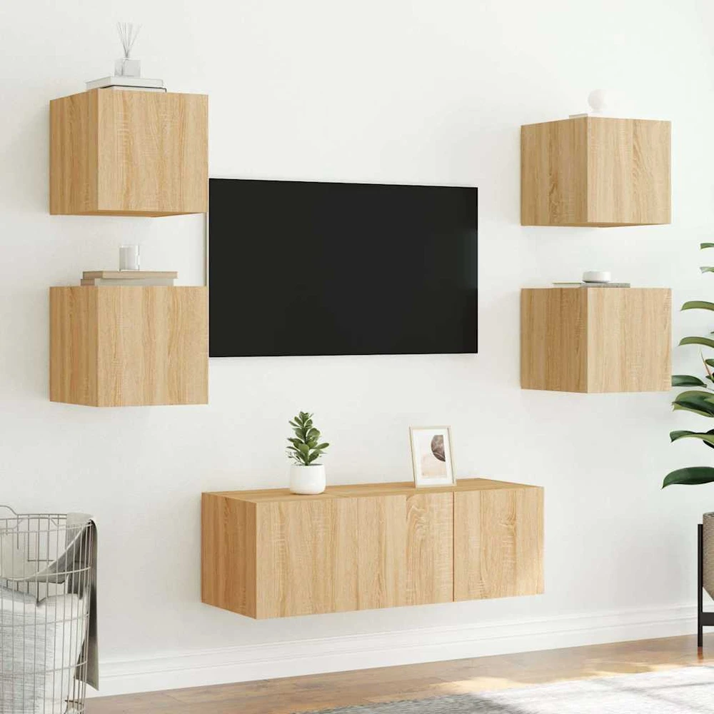 TV staliukas Sieninės TV spintelės su LED, 2vnt., ąžuolo, 30,5x35x30cm
