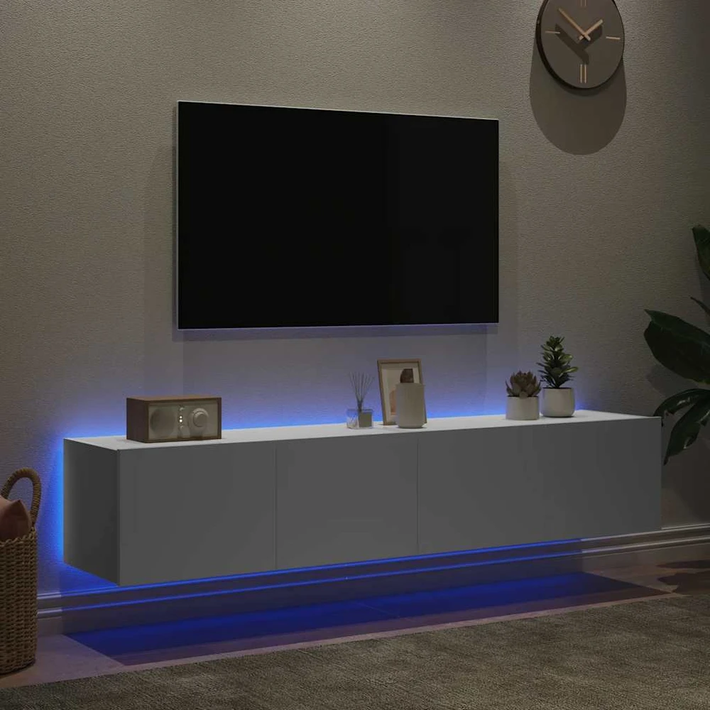 TV staliukas Sieninės TV spintelės su LED, 2vnt., baltos, 80x35x31cm