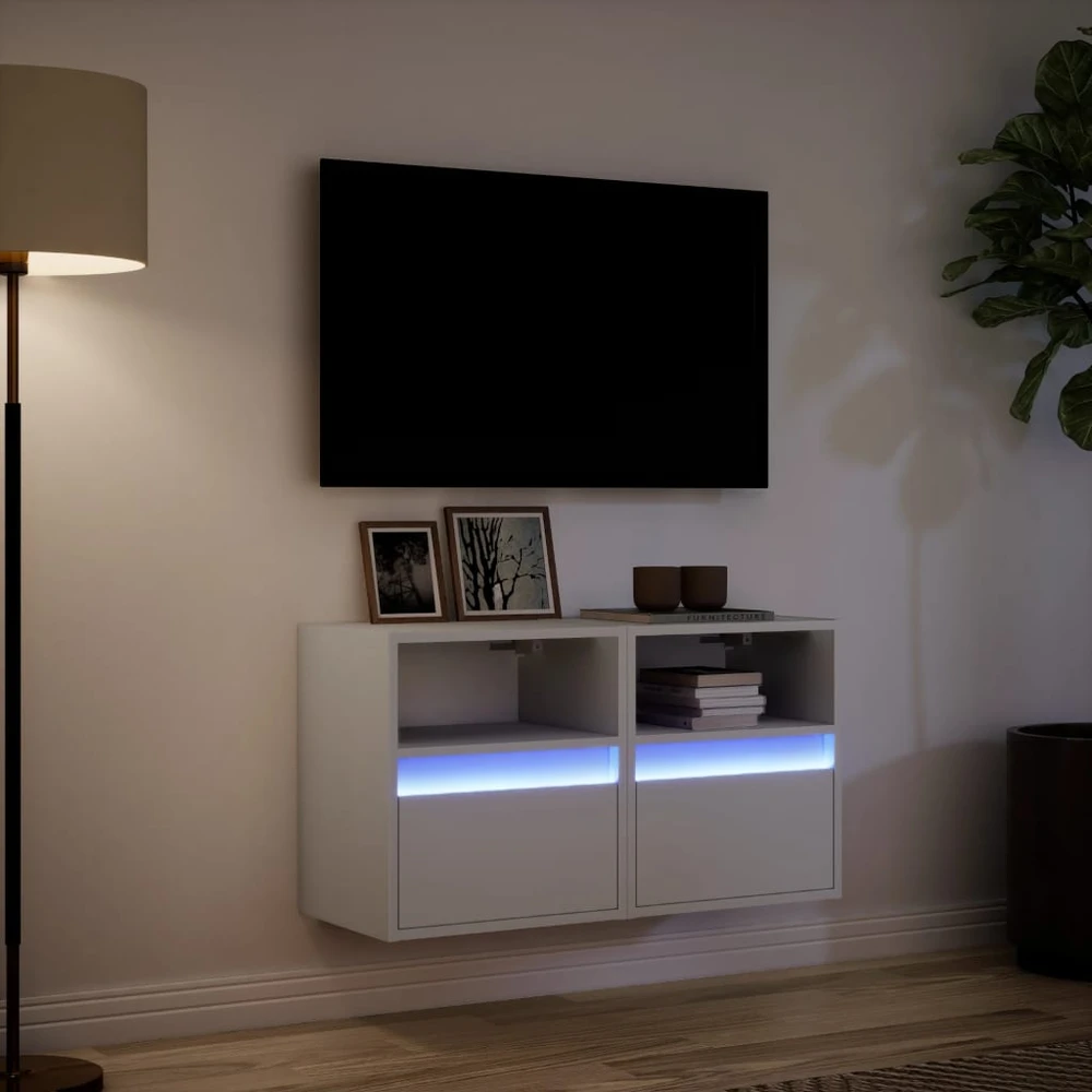 TV staliukas Sieninės TV spintelės su LED, 2vnt., baltos, 41x31x45cm