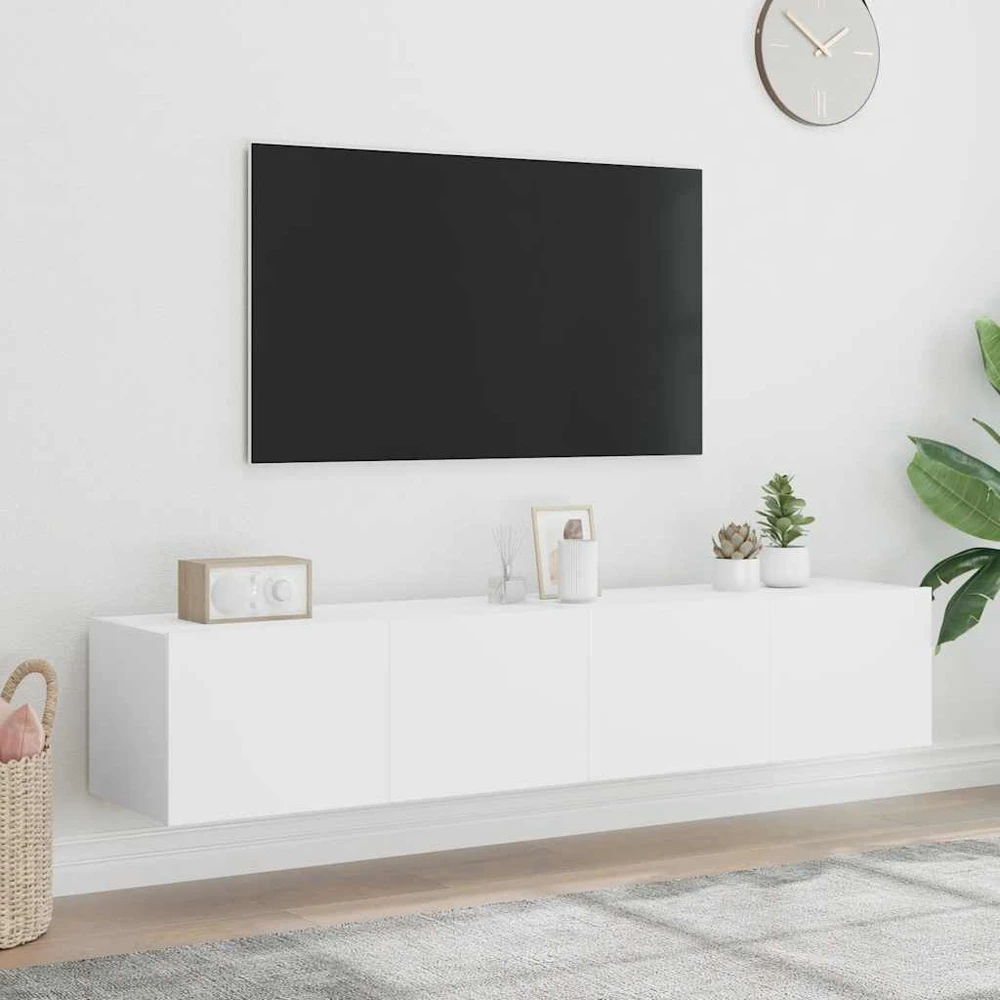 TV staliukas Sieninės TV spintelės su LED, 2vnt., baltos, 80x35x31cm