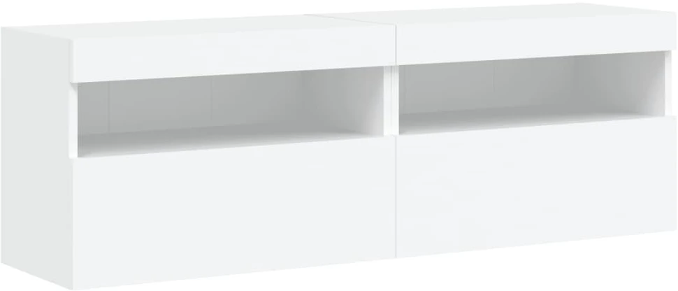 TV staliukas Sieninės TV spintelės su LED, 2vnt., baltos, 60x30x40cm