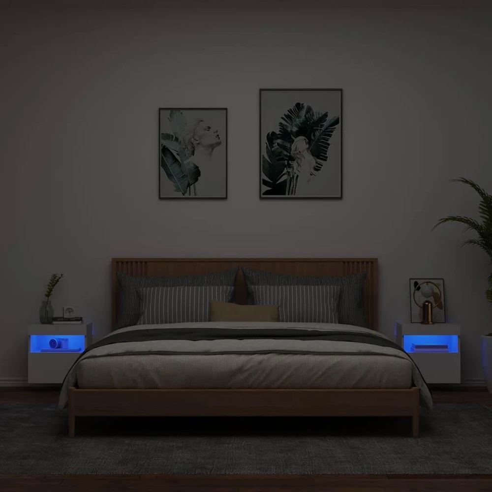 TV staliukas Sieninės TV spintelės su LED, 2vnt., baltos, 40x30x40cm
