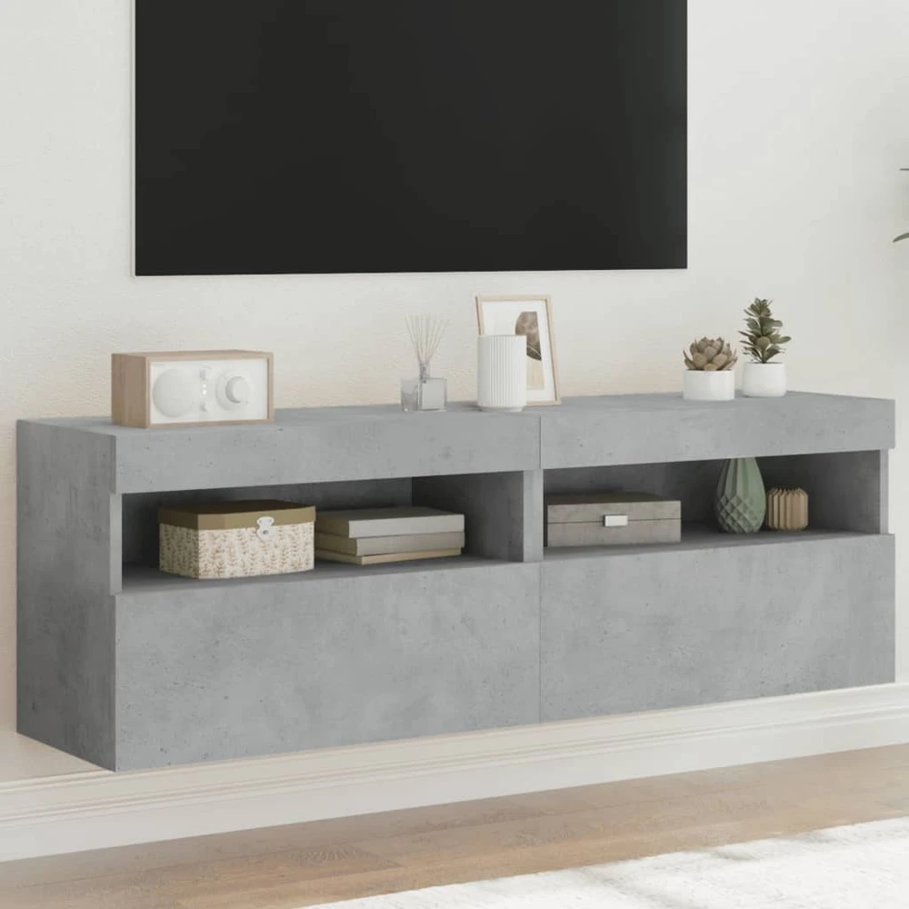 TV staliukas Sieninės TV spintelės su LED, 2vnt., betono pilkos, 60x30x40cm