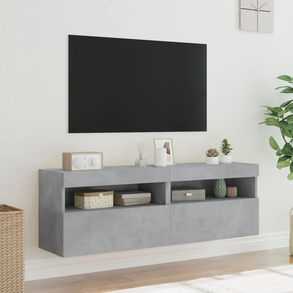 TV staliukas Sieninės TV spintelės su LED, 2vnt., betono pilkos, 60x30x40cm
