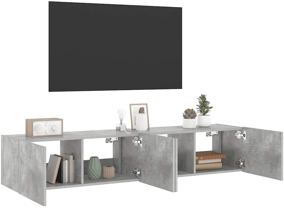 TV staliukas Sieninės TV spintelės su LED, 2vnt., betono pilkos, 80x35x31cm