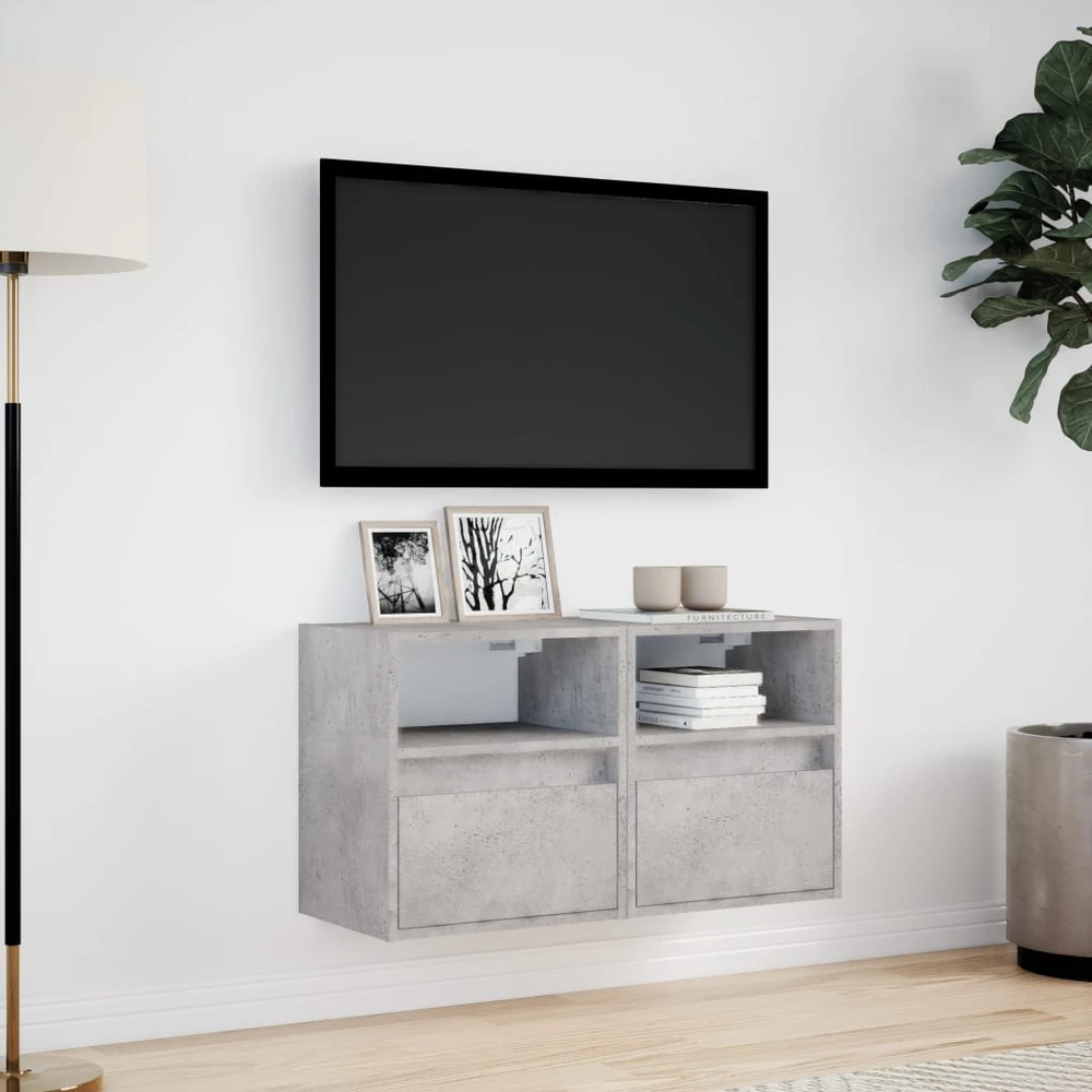 TV staliukas Sieninės TV spintelės su LED, 2vnt., betono pilkos, 41x31x45cm